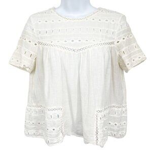 Zara trf Lace Eyelet Cottagecore Flowy Cropped Cutout Blouse Top Shirt XS
